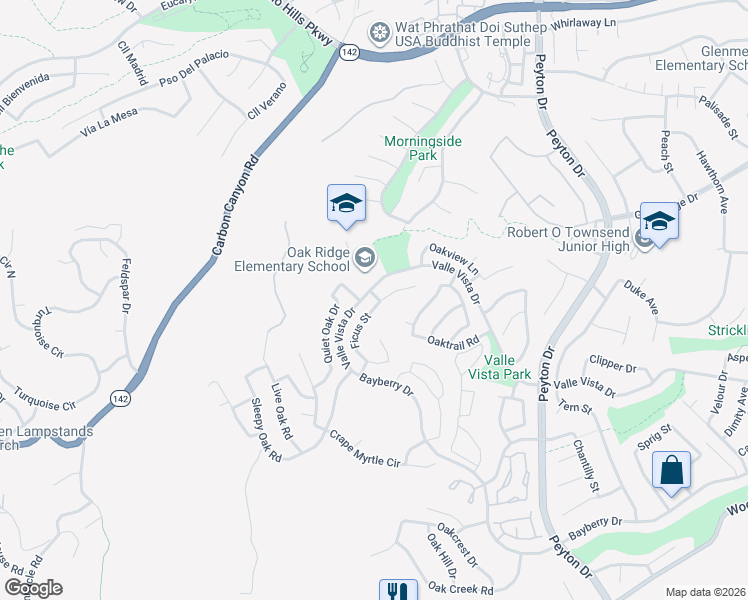 map of restaurants, bars, coffee shops, grocery stores, and more near 15470 Ficus Street in Chino Hills