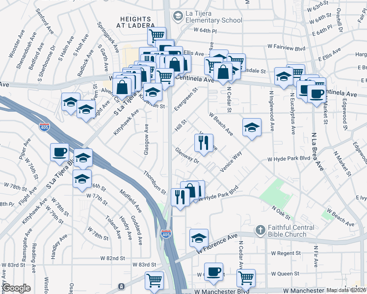 map of restaurants, bars, coffee shops, grocery stores, and more near 7050 La Cienega Boulevard in Los Angeles