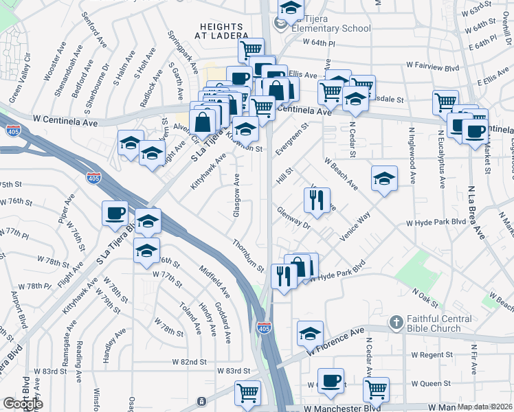 map of restaurants, bars, coffee shops, grocery stores, and more near 7106 Knowlton Place in Los Angeles