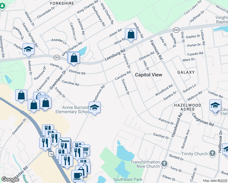 map of restaurants, bars, coffee shops, grocery stores, and more near 7229 Holloway Road in Columbia