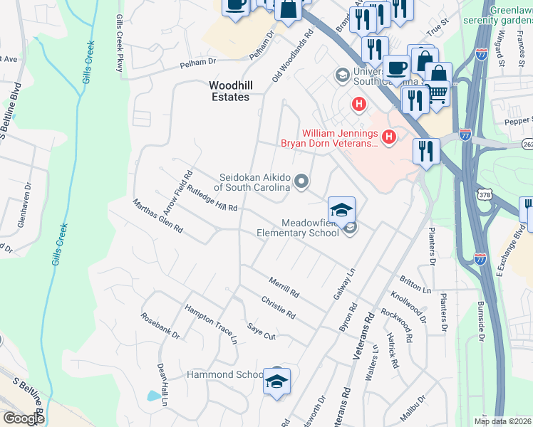map of restaurants, bars, coffee shops, grocery stores, and more near 6221 Macon Road in Columbia