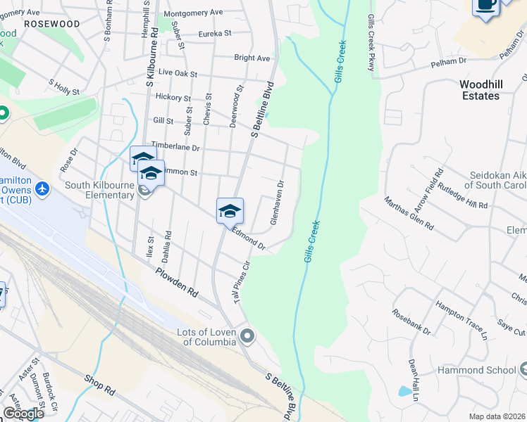 map of restaurants, bars, coffee shops, grocery stores, and more near 1321 Glenhaven Drive in Columbia