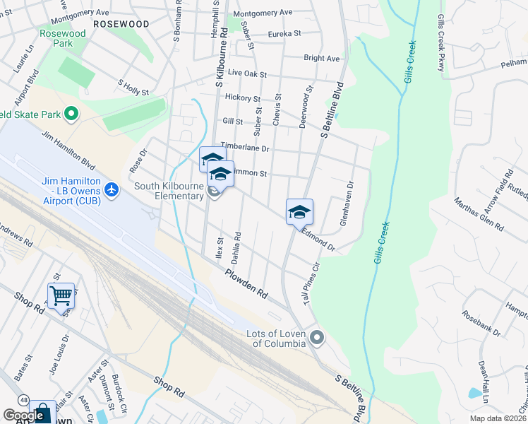 map of restaurants, bars, coffee shops, grocery stores, and more near 3926 Edmond Drive in Columbia