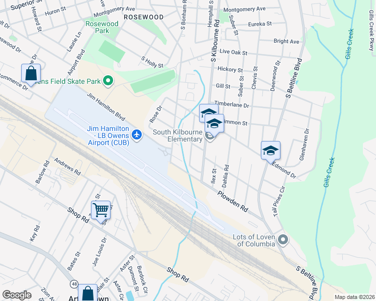 map of restaurants, bars, coffee shops, grocery stores, and more near 1510 Hibiscus Street in Columbia