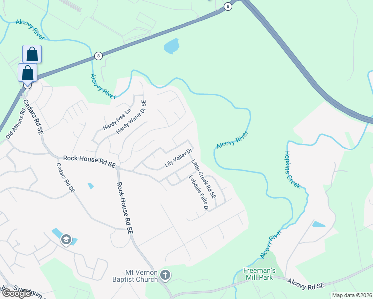 map of restaurants, bars, coffee shops, grocery stores, and more near 2021 Lily Valley Drive in Lawrenceville