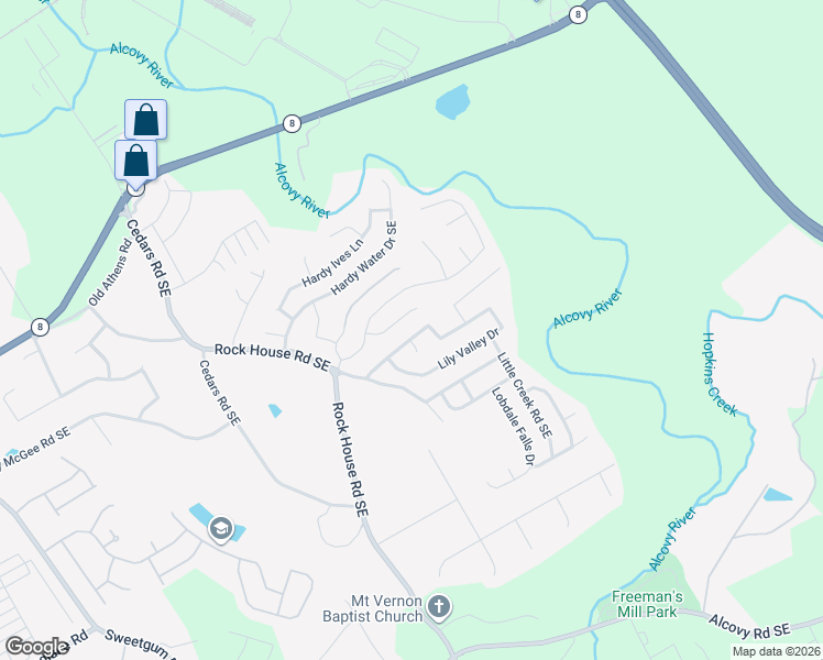 map of restaurants, bars, coffee shops, grocery stores, and more near 1560 Lily Valley Drive in Lawrenceville