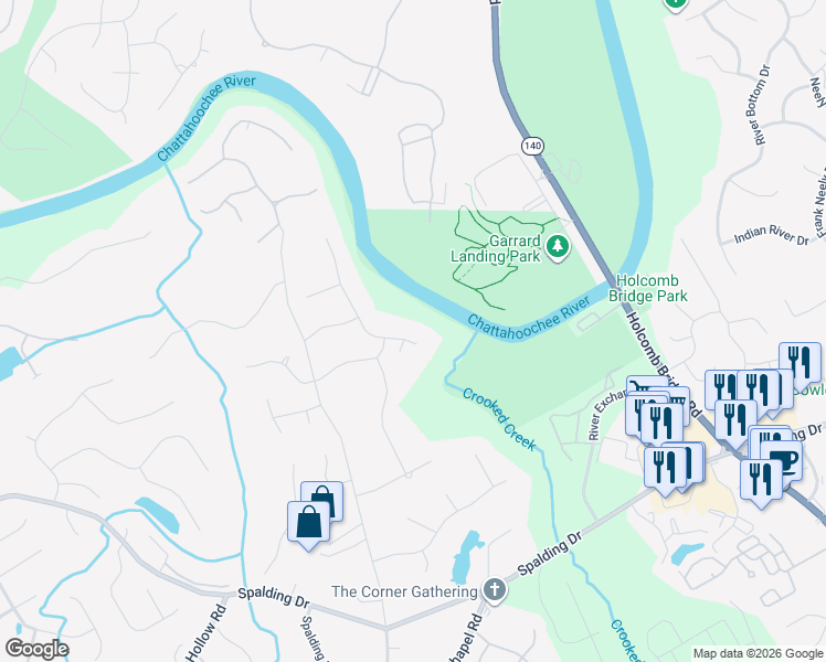 map of restaurants, bars, coffee shops, grocery stores, and more near 7205 Chattahoochee Bluff Drive in Atlanta