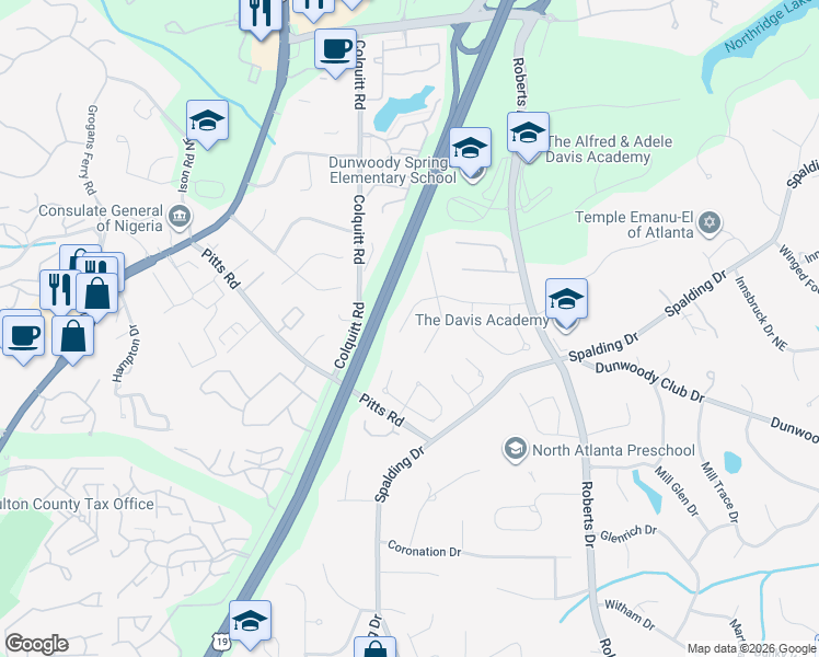 map of restaurants, bars, coffee shops, grocery stores, and more near 330 Spindle Court in Atlanta