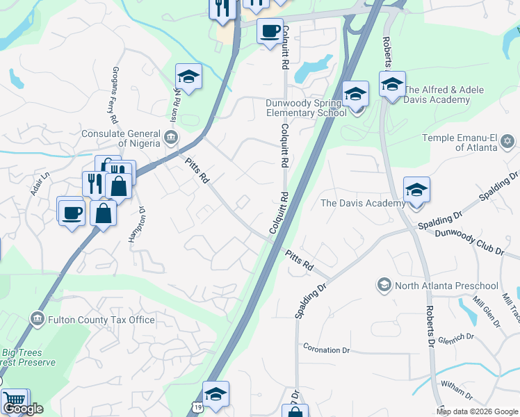 map of restaurants, bars, coffee shops, grocery stores, and more near 7922 Briar Villa Place in Atlanta