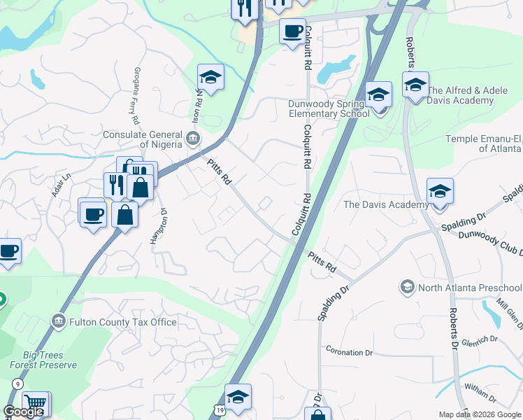 map of restaurants, bars, coffee shops, grocery stores, and more near 7922 Briar Villa Place in Atlanta