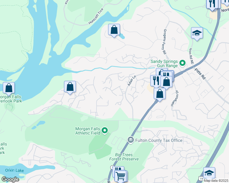 map of restaurants, bars, coffee shops, grocery stores, and more near 5215 Spring Creek Lane in Sandy Springs