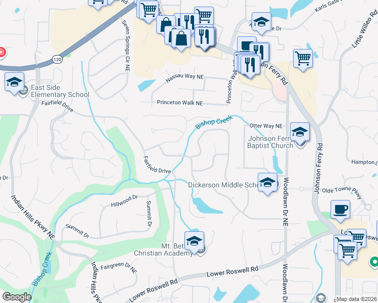 map of restaurants, bars, coffee shops, grocery stores, and more near 890 Chestnut Lake Drive Northeast in Marietta