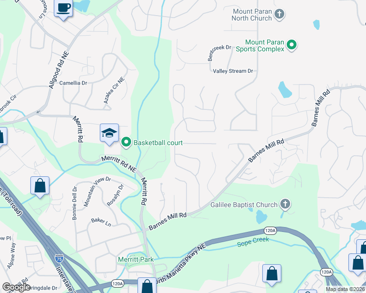map of restaurants, bars, coffee shops, grocery stores, and more near 1416 Soaring Pointe in Marietta