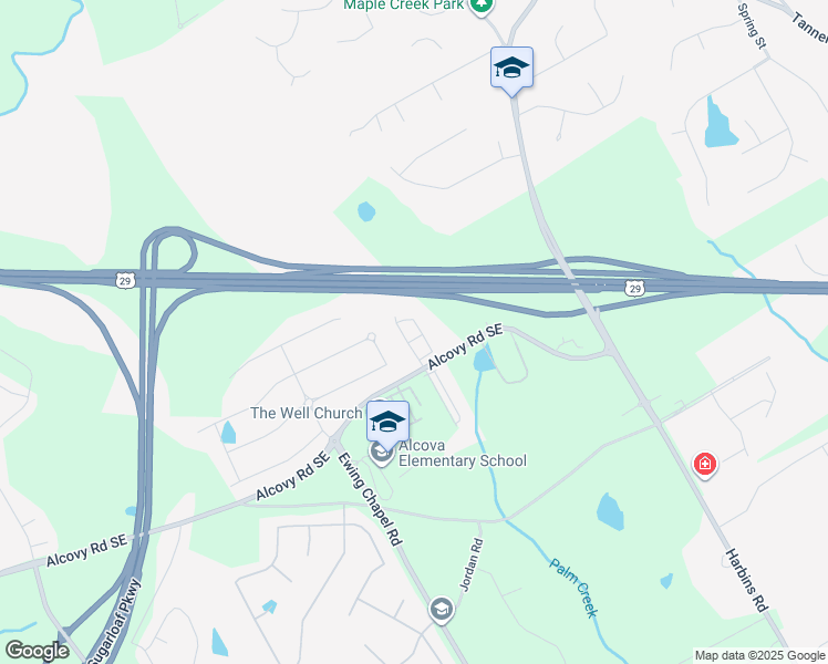 map of restaurants, bars, coffee shops, grocery stores, and more near 2213 Alcovy Road Southeast in Dacula