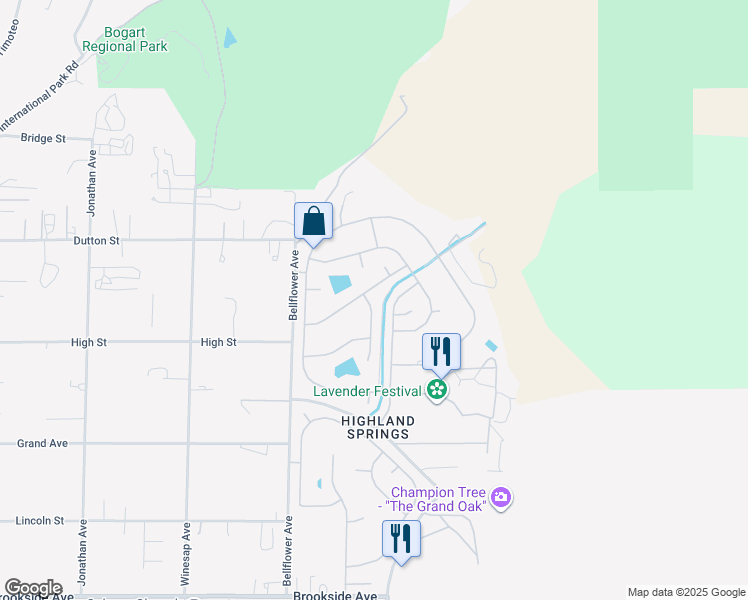 map of restaurants, bars, coffee shops, grocery stores, and more near 10260 Cimarron Trail in Cherry Valley