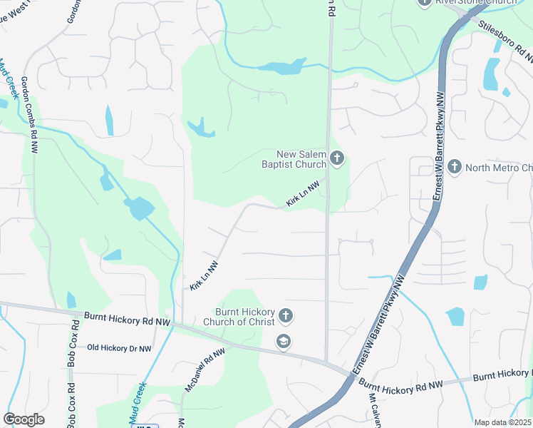 map of restaurants, bars, coffee shops, grocery stores, and more near 2417 Kirk Lane Northwest in Kennesaw