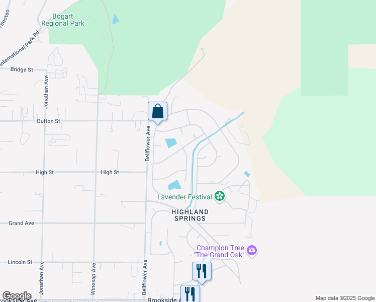 map of restaurants, bars, coffee shops, grocery stores, and more near 10260 Cimarron Trail in Cherry Valley