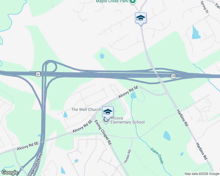 map of restaurants, bars, coffee shops, grocery stores, and more near 2213 Alcovy Road Southeast in Dacula