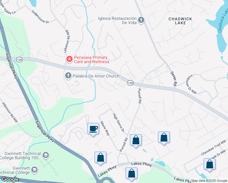 map of restaurants, bars, coffee shops, grocery stores, and more near 1741 Tailmore Lane Northwest in Lawrenceville