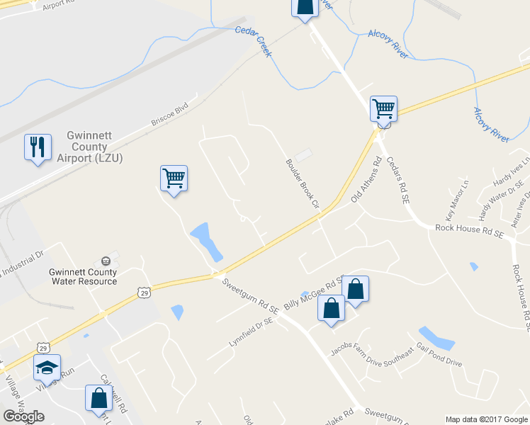 map of restaurants, bars, coffee shops, grocery stores, and more near 1013 Galloway Ridge Court Northeast in Lawrenceville