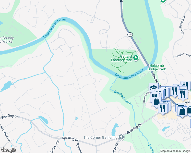 map of restaurants, bars, coffee shops, grocery stores, and more near 7245 Chattahoochee Bluff Drive in Atlanta