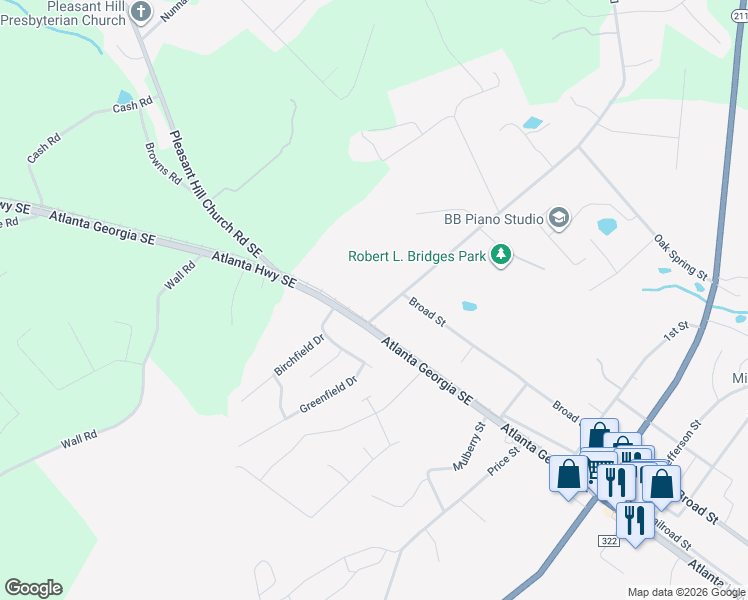 map of restaurants, bars, coffee shops, grocery stores, and more near 1756B Dooley Town Road in Statham