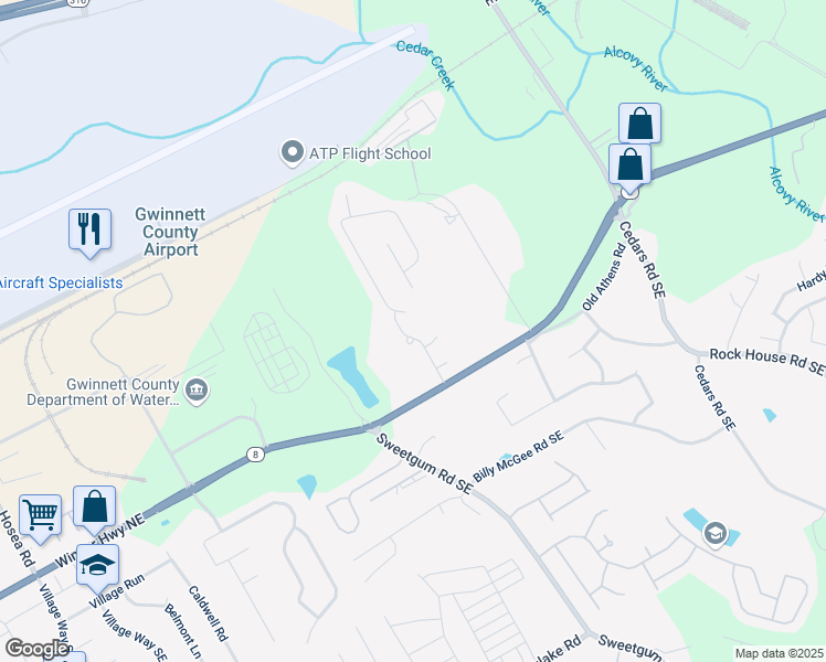 map of restaurants, bars, coffee shops, grocery stores, and more near 172 Ledgewood Mill Way Northeast in Lawrenceville