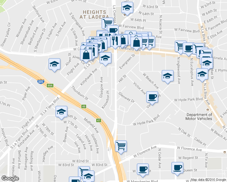map of restaurants, bars, coffee shops, grocery stores, and more near 7106 Knowlton Place in Los Angeles