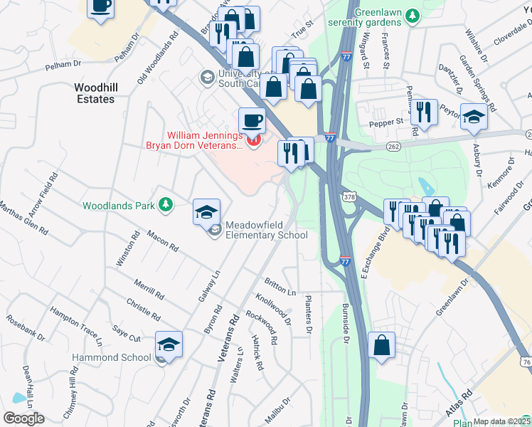 map of restaurants, bars, coffee shops, grocery stores, and more near 403 Wormwood Lane in Columbia