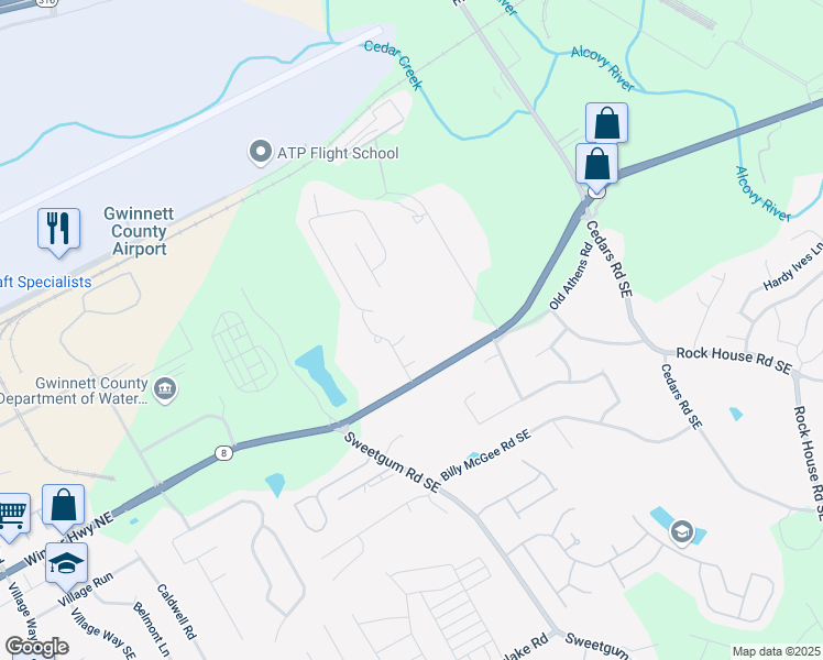 map of restaurants, bars, coffee shops, grocery stores, and more near 1013 Galloway Ridge Court Northeast in Lawrenceville