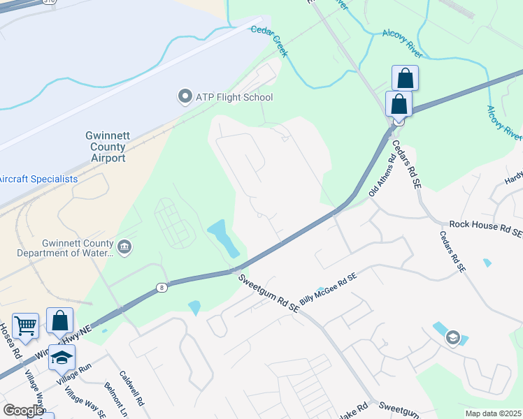 map of restaurants, bars, coffee shops, grocery stores, and more near 172 Ledgewood Mill Way Northeast in Lawrenceville
