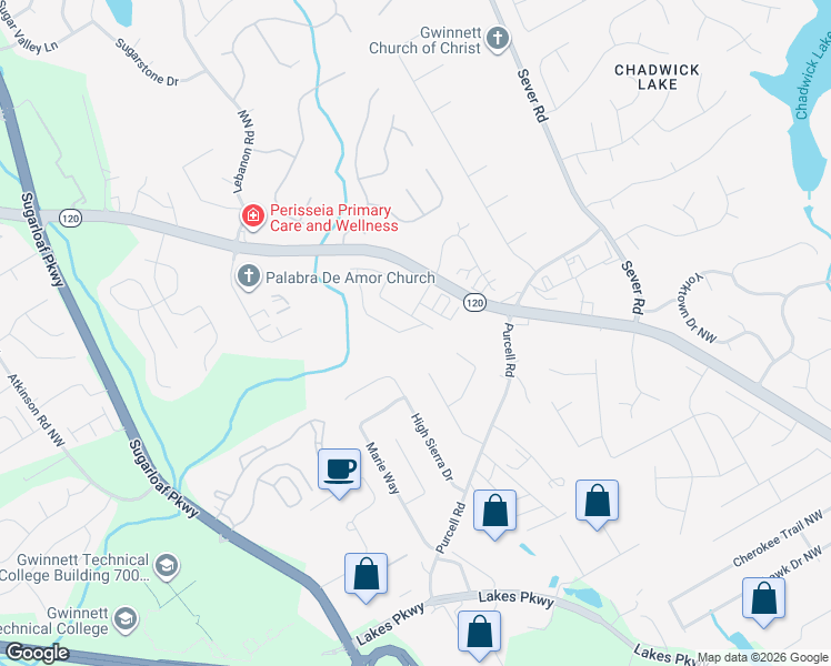 map of restaurants, bars, coffee shops, grocery stores, and more near 1741 Tailmore Lane Northwest in Lawrenceville