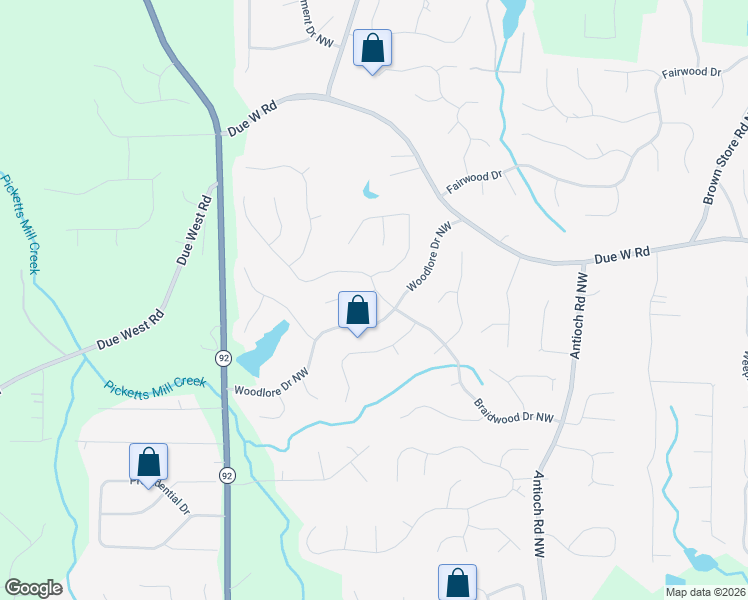 map of restaurants, bars, coffee shops, grocery stores, and more near 613 Braidwood Drive Northwest in Acworth