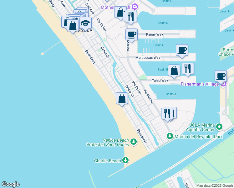 map of restaurants, bars, coffee shops, grocery stores, and more near 14 Mast Street in Los Angeles