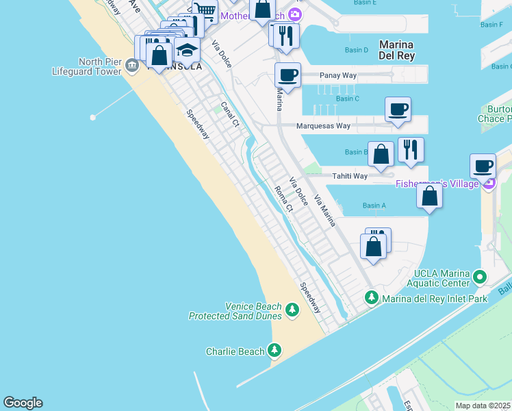 map of restaurants, bars, coffee shops, grocery stores, and more near 14 Mast Street in Los Angeles