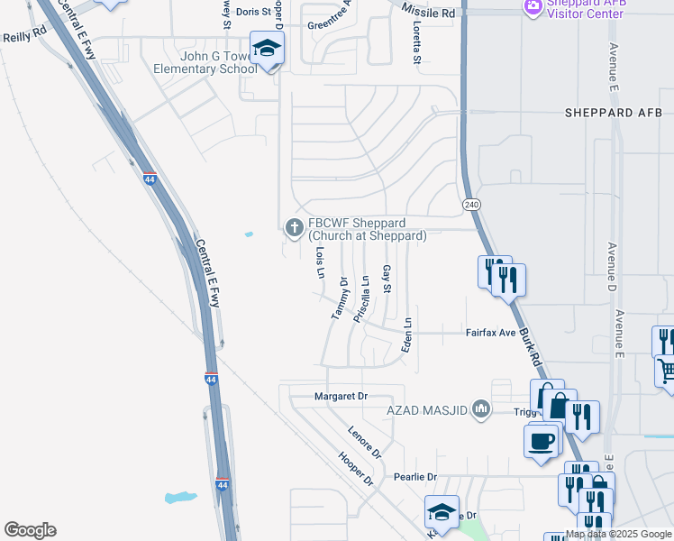 map of restaurants, bars, coffee shops, grocery stores, and more near 4710 Tammy Drive in Wichita Falls