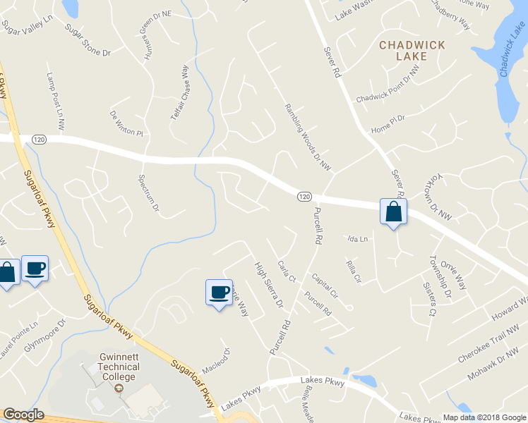 map of restaurants, bars, coffee shops, grocery stores, and more near 1749 Tailmore Lane Northwest in Lawrenceville