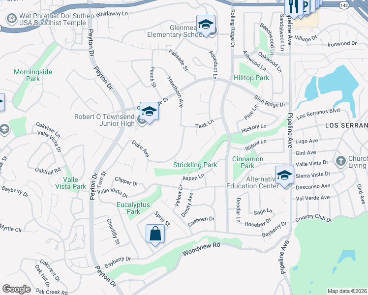 map of restaurants, bars, coffee shops, grocery stores, and more near 3655 Hillsdale Ranch Road in Chino Hills