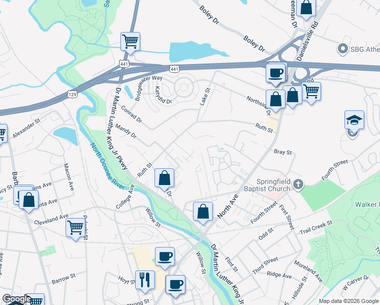 map of restaurants, bars, coffee shops, grocery stores, and more near 20 Jonas Avenue in Athens