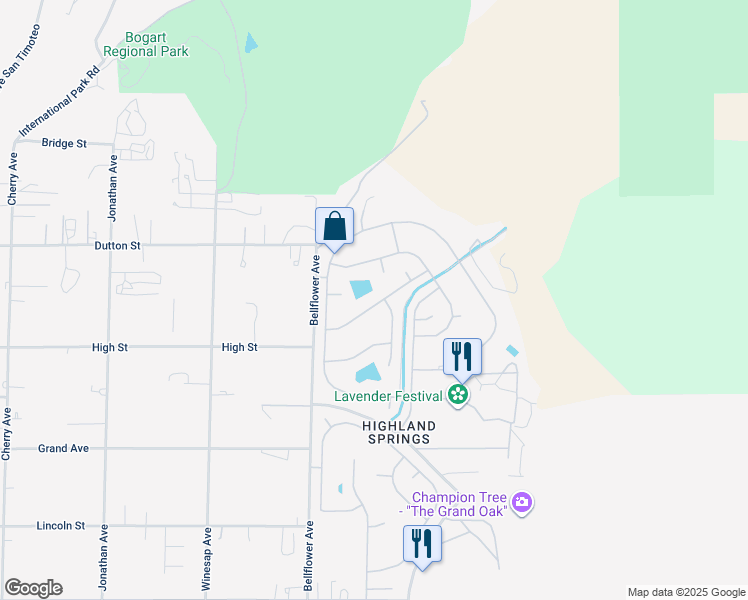 map of restaurants, bars, coffee shops, grocery stores, and more near 40862 Laredo Trail in Cherry Valley