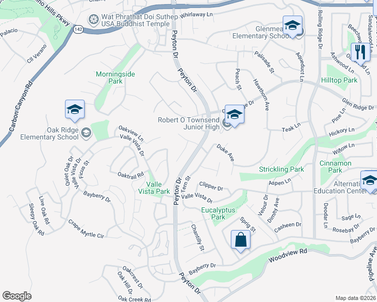 map of restaurants, bars, coffee shops, grocery stores, and more near 15451 Painter Drive in Chino Hills