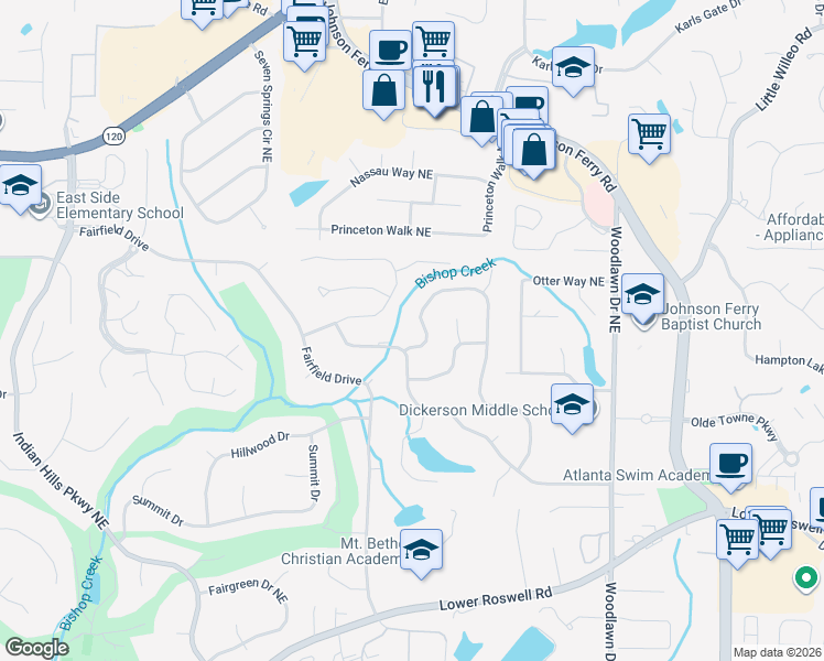 map of restaurants, bars, coffee shops, grocery stores, and more near 890 Chestnut Lake Drive Northeast in Marietta