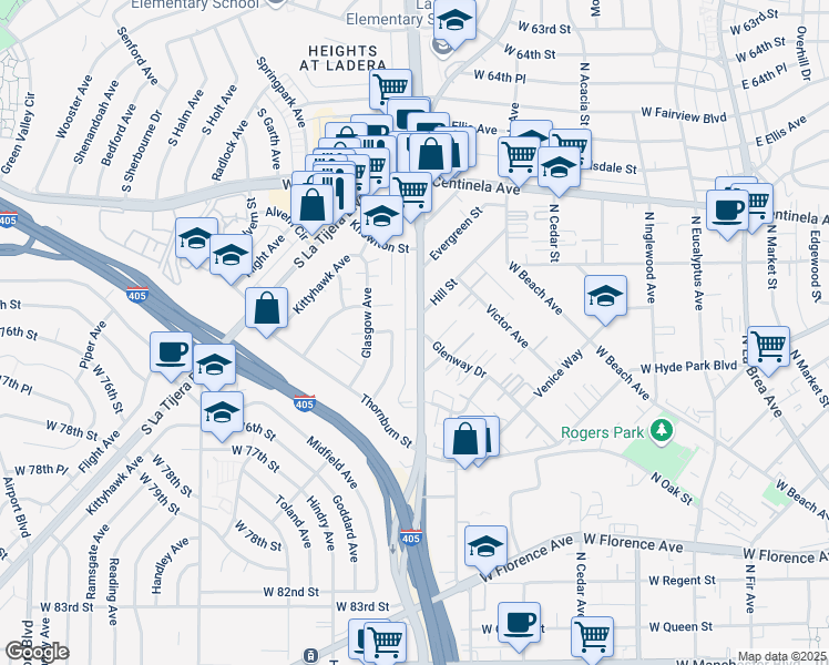 map of restaurants, bars, coffee shops, grocery stores, and more near 7106 Knowlton Place in Los Angeles
