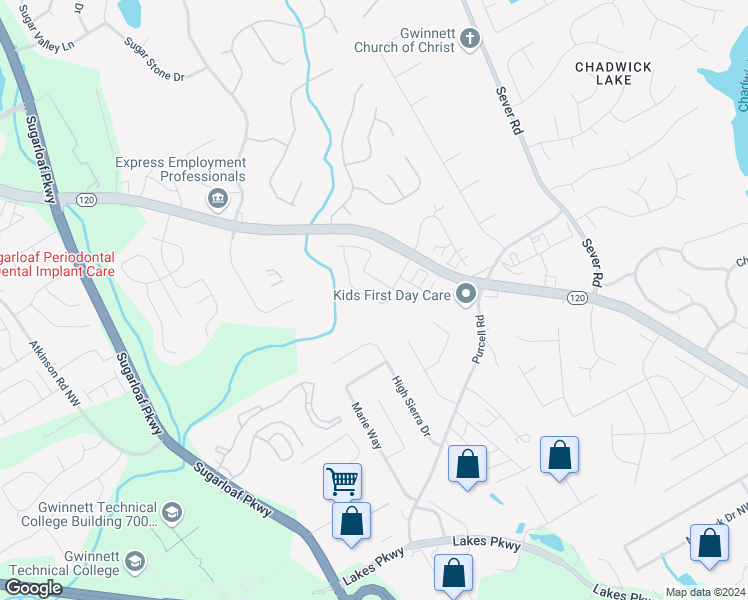 map of restaurants, bars, coffee shops, grocery stores, and more near 1707 Tailmore Lane Northwest in Lawrenceville