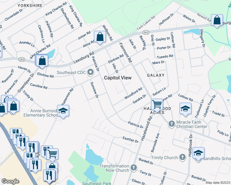map of restaurants, bars, coffee shops, grocery stores, and more near 1601 Sheffey Court in Columbia