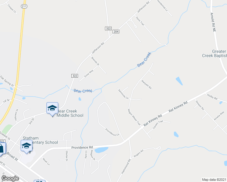 map of restaurants, bars, coffee shops, grocery stores, and more near 312 Seminole Circle in Statham