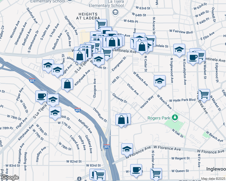 map of restaurants, bars, coffee shops, grocery stores, and more near 7050 La Cienega Boulevard in Los Angeles