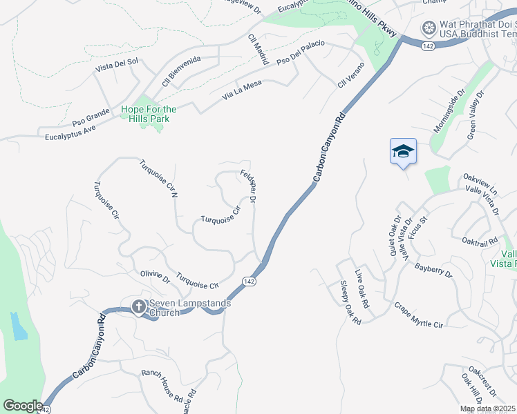 map of restaurants, bars, coffee shops, grocery stores, and more near 15459 Feldspar Drive in Chino Hills