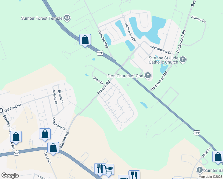 map of restaurants, bars, coffee shops, grocery stores, and more near 211 Sussex Drive in Sumter