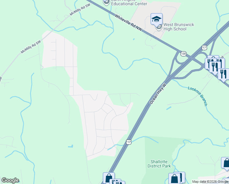 map of restaurants, bars, coffee shops, grocery stores, and more near in Shallotte
